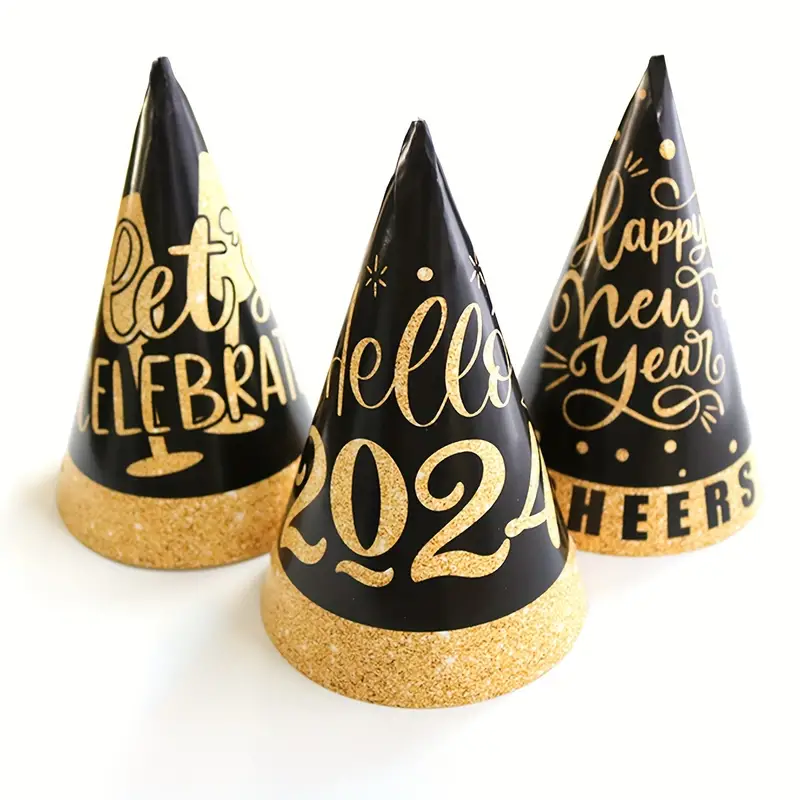 6pcs new year black golden paper hat new yea1