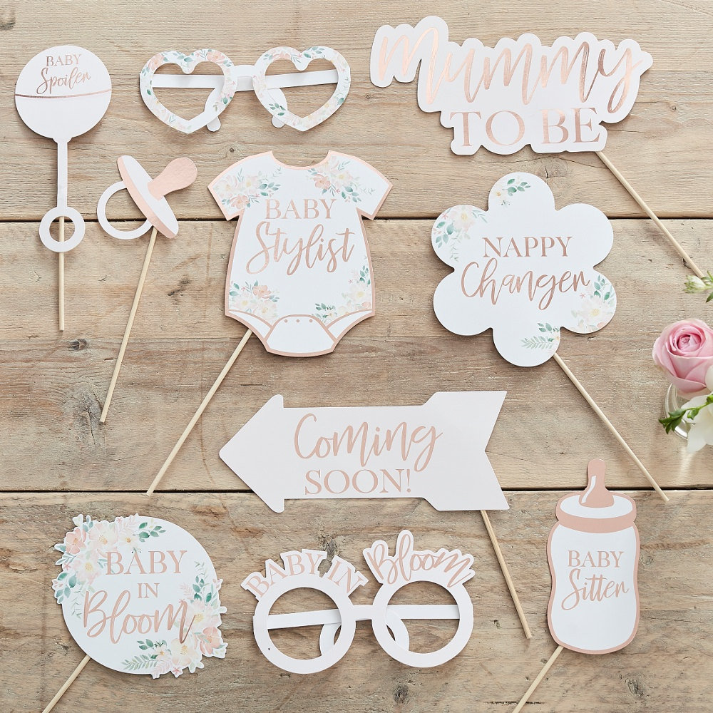 10 Floral Baby Shower Photo Props Rose Gold yythkg