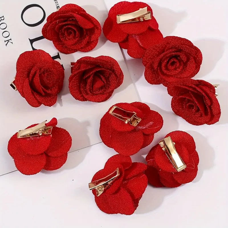 10pcs set romantic red fabric rose flower hair yyth1