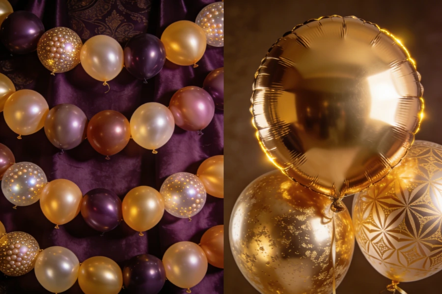 Latex and gold foil balloons used in Arabian Nights theme installation