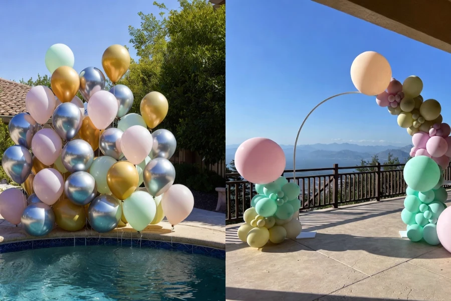Comparison of single-day pool balloon setup and multi-day outdoor air-filled balloon structure
