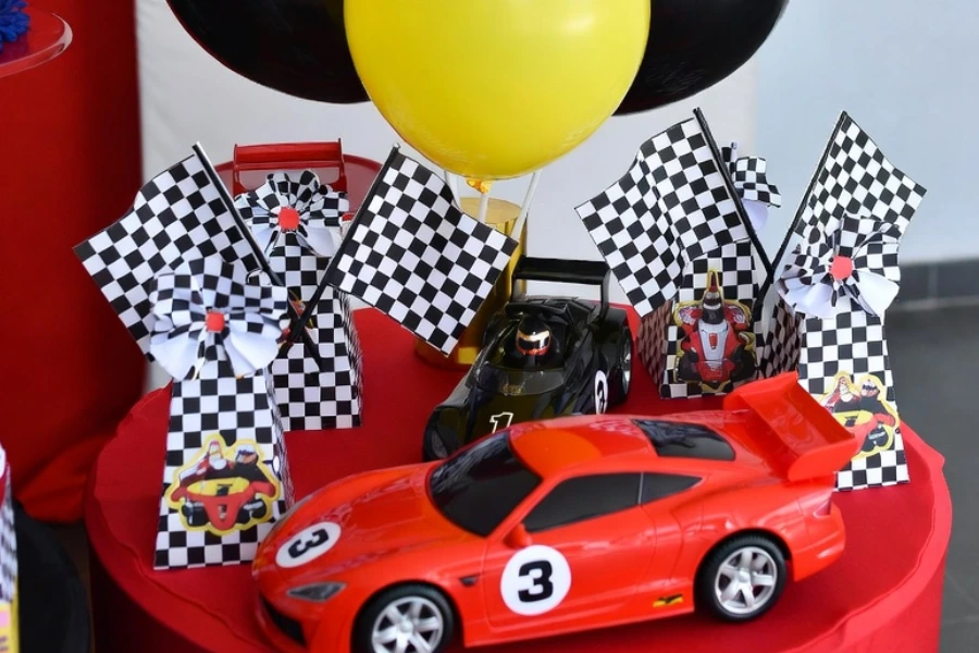 Cars birthday party color theme red black yellow racing decorations