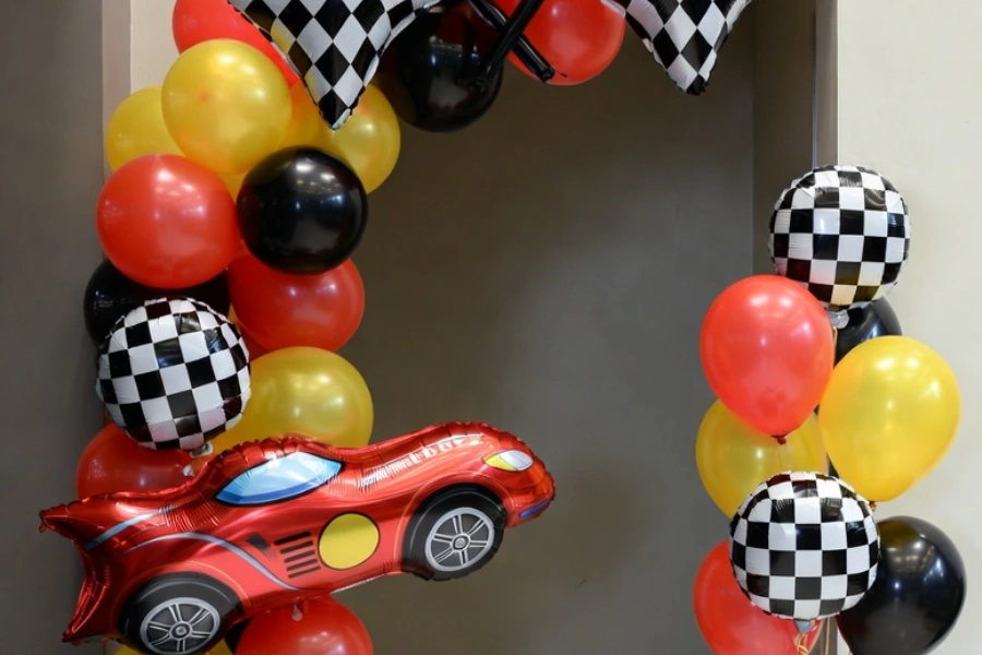 Cars birthday party balloons arch with racing theme foil balloons