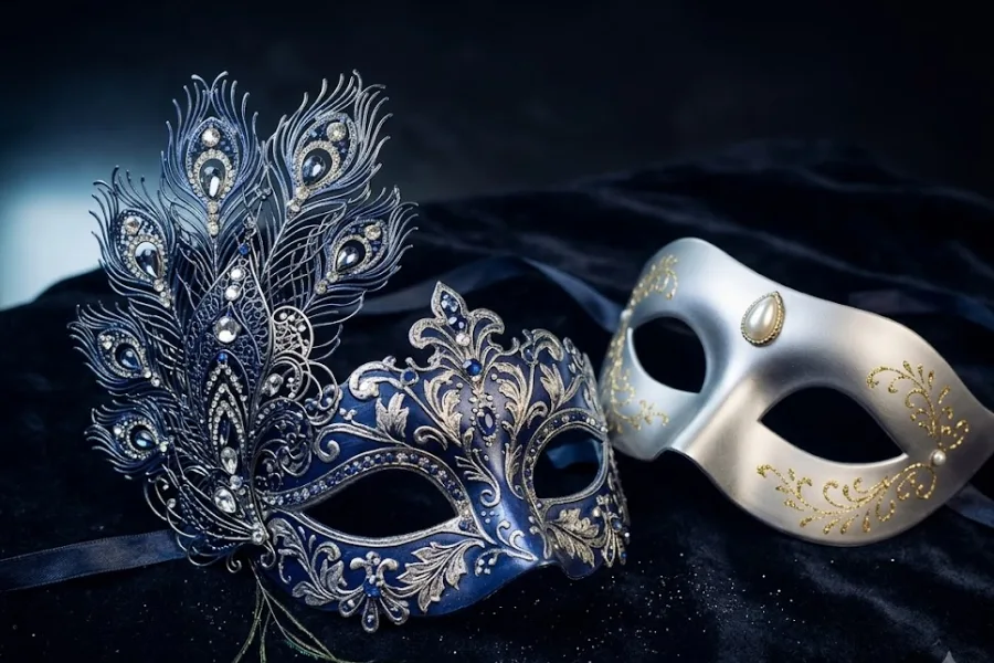 Accessoires et petits cadeaux pour une soirée masquée, assortis aux tenues de la soirée